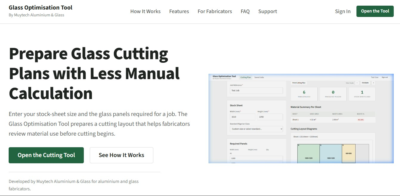 ScrapZero glass cutting calculator interface preview